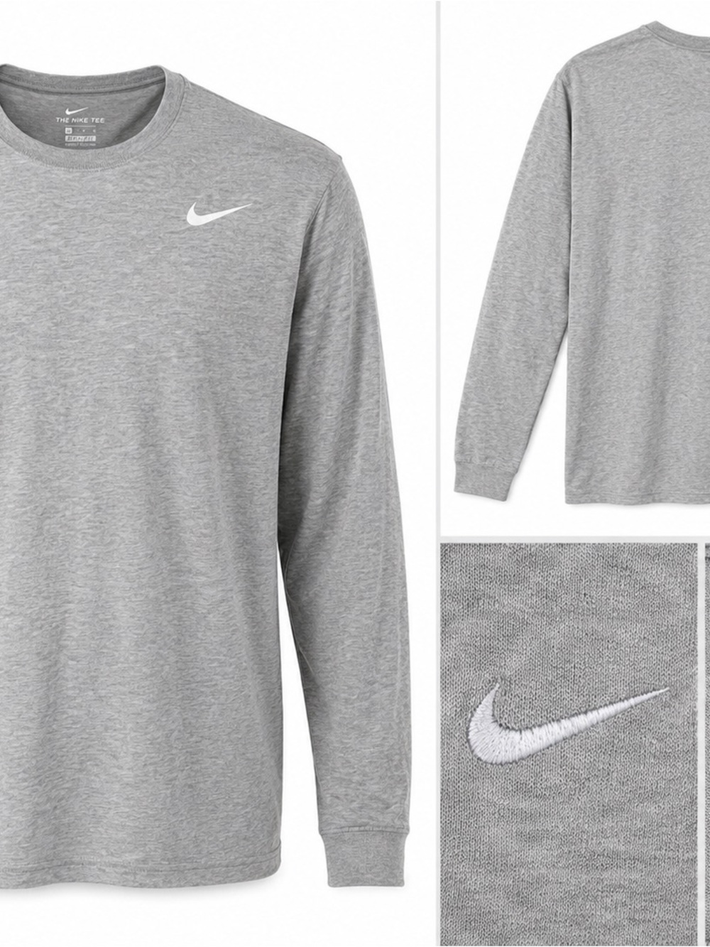 Men's Nike Long Sleeve Crewneck Shirt - Light Gray